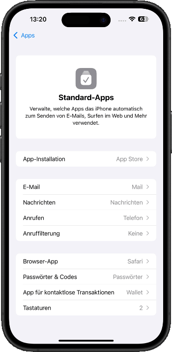 Standard Apps verwalten