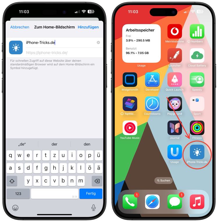 Webseite Homescreen