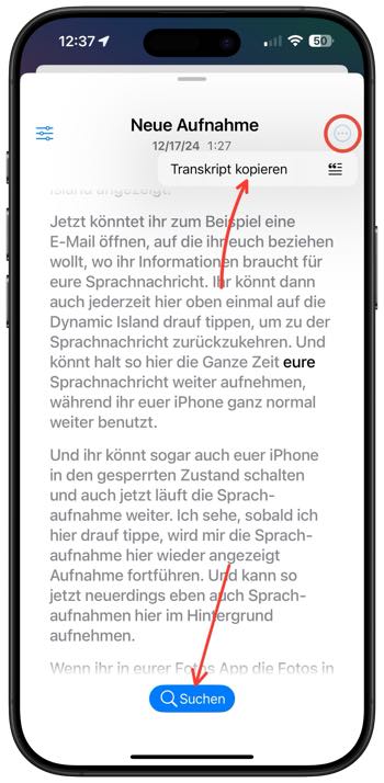 Sprachmemos durchsuchen und kopieren