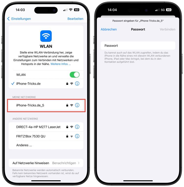 Mit WLAN Netzwerk verbinden auf dem iPhone
