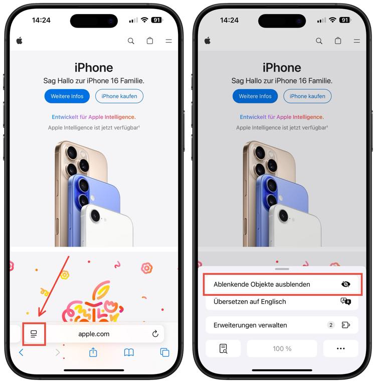 Ablenkende Objekte ausblenden in Safari