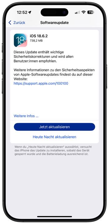 iOS 18.6.2 Sicherheitsupdate erschienen