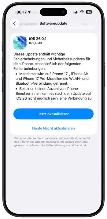 iOS 26.0.1 Update