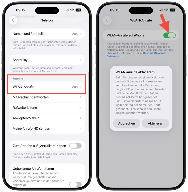 iPhone WLAN Call aktivieren