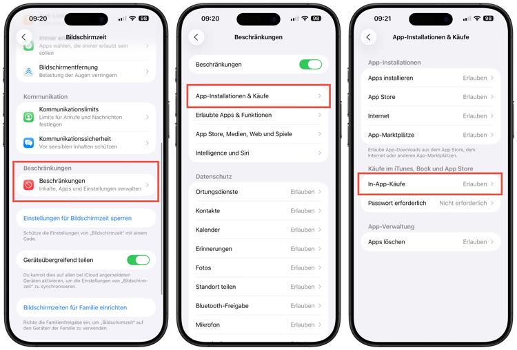 In-App-Käufe deaktivieren am iPhone