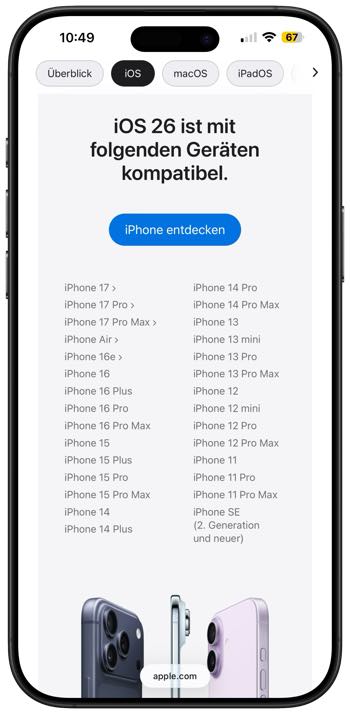 iOS 26 kompatible Modelle