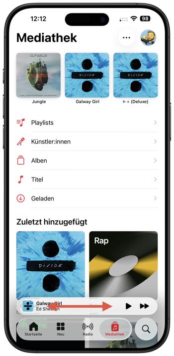 Songs wechseln durch wischen