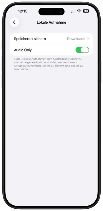Lokale Aufnahme in iOS 26.1