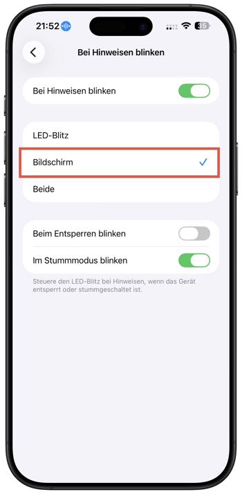 Bildschirmhinweis bei Mitteilung