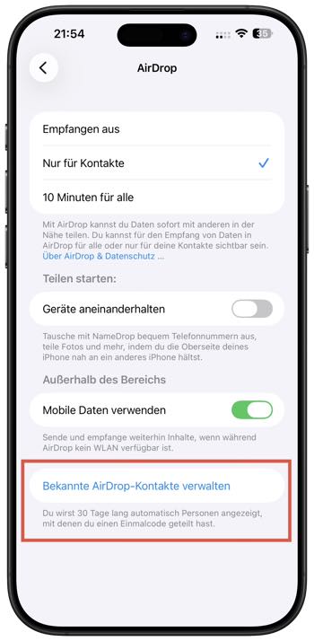 AirDrop Einmalcode