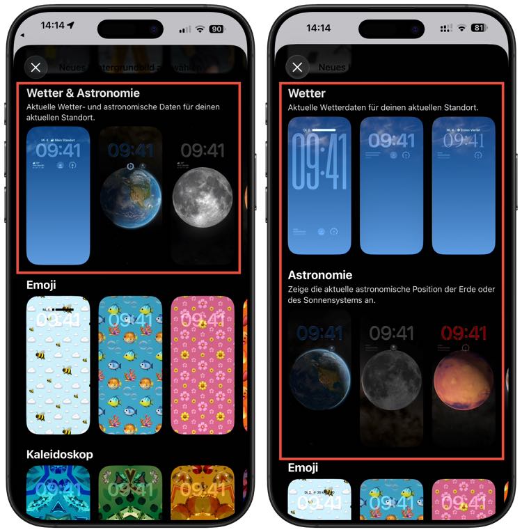 Wetter Hintergrundbilder in iOS 26.3