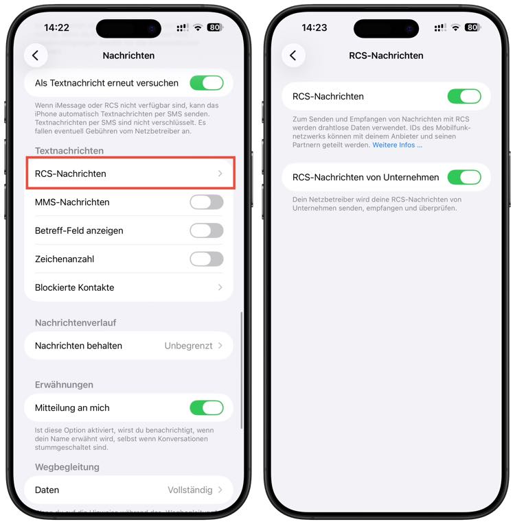 RCS Nachrichten mit Ende-zu-Ende Verschlüsselung