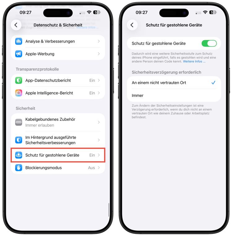 Schutz für gestohlene Geräte in iOS 26.4