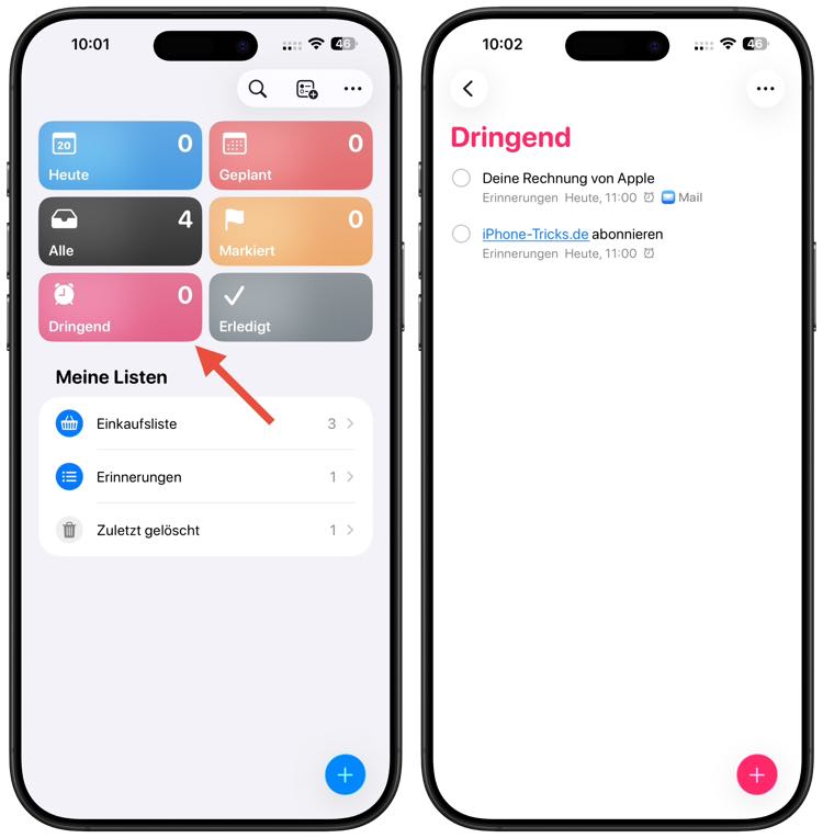 Neue Smart Liste für dringende Erinnerungen mit iOS 26.4