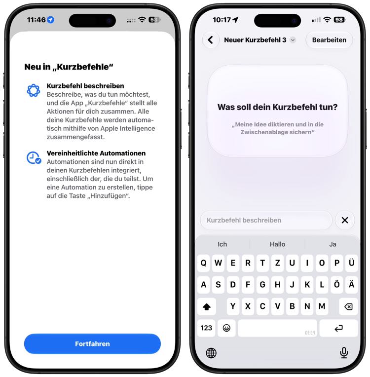 Kurzbefehle einfach diktieren in iOS 27