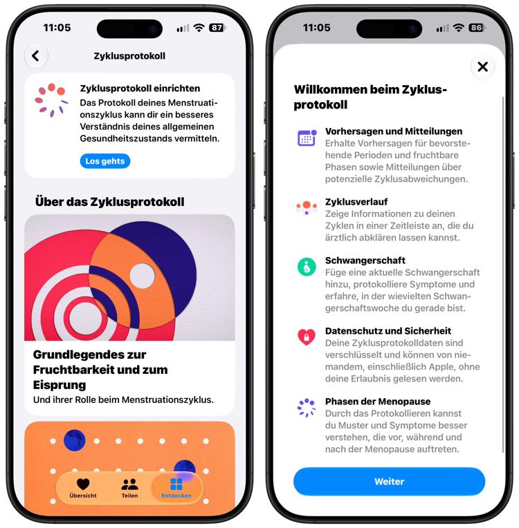 Zyklusprotokoll in iOS 27