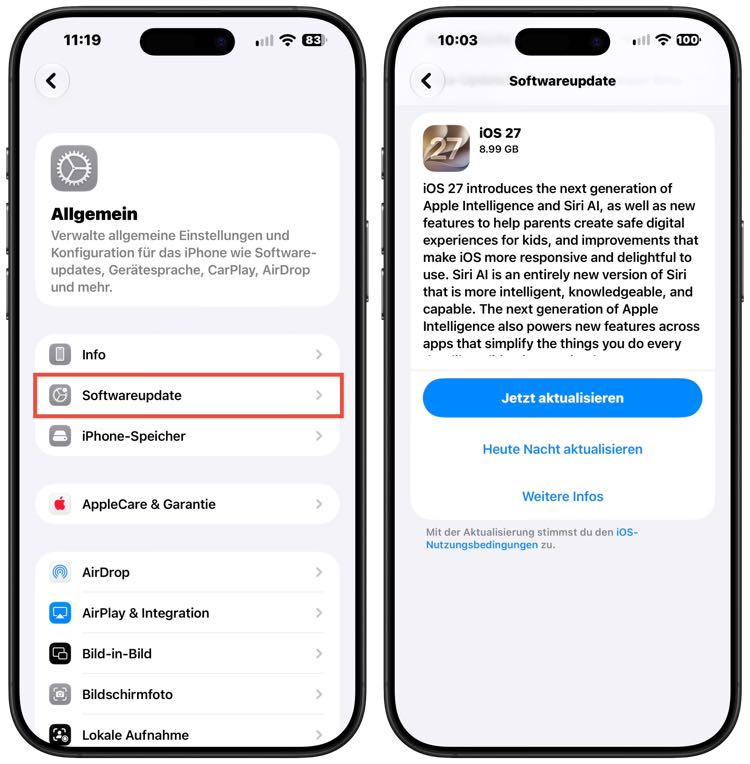 iOS 27 Update installieren